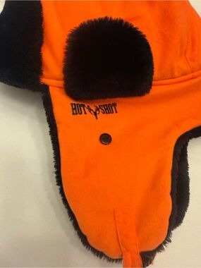 Hot Shot Men's Orange Trapper Hat with Black Fur Trim